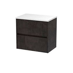 Hudson Reed HAV2604LSW Havana Modern Bathroom Wall Hung 2 Drawer Countertop Unit & Laminate Worktop, 600mm, Matt Metallic Slate/Sparkle White