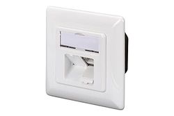 DIGITUS Cat-6A junction box - 2 port RJ45 - surface-mounted network socket - vertical supply - design-ready - pure white