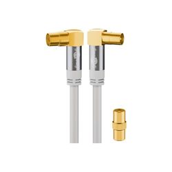 Goobay 70422 TV-antennekabel, gebogen, coax-bus 90° > coax-stekker 90°, 135 dB, 4-voudig afgeschermd, verguld, wit (5,0m)