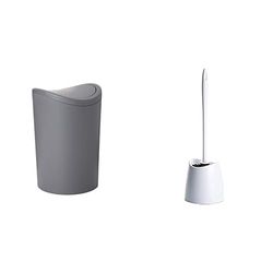 TATAY Poubelle Salle Bain et Brosse Toilettes WC | Poubelle Salle Bain Grise avec Couvercle à Bascule | Capacité 6L | Brosse Toilettes WC Blanche | Ensemble Résistant et 100% Recyclable