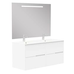 Baikal Mueble de baño Gavin, 2 cajones, suspendido en Pared. Incluye Lavabo cerámico. Varios Acabados. Se Entrega Montado. con Espejo 120 cm Blanco