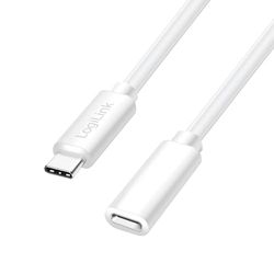 Logilink CU0220 - USB 2.0 Type-C verlengkabel met PD ondersteuning (PowerDelivery), kleur: wit, kabellengte: 1 m