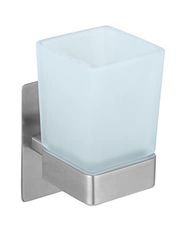 WENKO Turbo-Loc Genova Tumbler, Matt, Wall Toothbrush Utensils for Attaching Without Drilling, Holder Stainless Steel, Cup Made of Satinised Glass, 6.2 x 13.2 x 9 cm, Rustproof, 6,2 x 13,2 x 9 cm