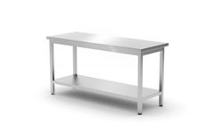 HENDI Tavolo da lavoro centrale, piano di lavoro rinforzato, con ripiano, da montare, piedi regolabili, per hotel, ristoranti, bar, cucina, centri di lavorazione, 1200x600x(H)850 mm, acciaio inox