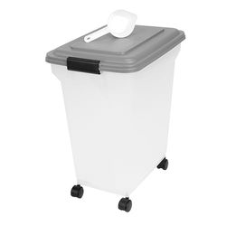 Iris Ohyama, Boite Croquette Chien Hermetique à Roulettes, 40L/15kg, Gris, Couvercle à Rabat avec Joint Etanche, Plastique, pour Chien, Chat, Friandises, Conteneur Croquettes, sans BPA, ATS-L
