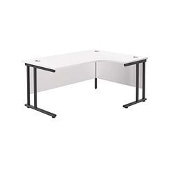 Office Hippo Heavy Duty Office Desk, Right Corner Desk, Strong & Reliable Office Table With Integrated Cable Ports & Twin Uprights, PC Desk For Office or Home - White Top/Black Frame