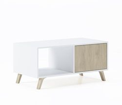 Skraut Home - Salontafel - 45 x 92 x 50 cm - Lage tafel Ideaal voor woonkamer of eetkamer - Windmodel - Bestendig hout - Hulpmeubels - Wit/Puccini-afwerking