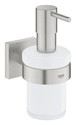 GROHE Start Cube Distributeur de Savon avec Support pour Salle de Bain, Fixations Cachées, A Coller avec GROHE QuickGlue ou à Visser, Supersteel, 41098DC0