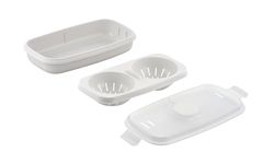 CARE+PROTECT Pocheuse à œufs pour micro-ondes - Coquetier double - Cuiseur vapeur - Pocheuses à œufs double couche - Machine à omelettes - Antiadhésive - Sans BPA - Lavable au lave-vaisselle - 24 x 12,5 x 6 cm