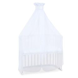 babybay Myggnät och himmel piké med band passar alla modeller upp till 96 cm längd, vita stjärnor pärlgrå
