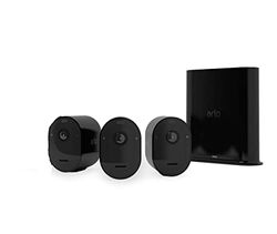 Arlo Pro3 Wireless Outdoor Home Security Camera System CCTV, 6-Month Battery, Colour Night Vision, 2K HDR, 2-Way Audio, Alarm, 3 Camera kit, With Free Trial of Arlo Secure Plan, Black