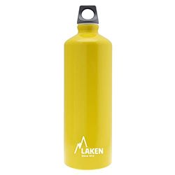 Laken Futura Borraccia di Alluminio, Bottiglia d'acqua con Apertura Stretta e Tappo a Vite con Anello 1L Giallo + Grigio Tappo