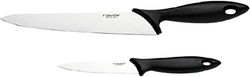 Fiskars knivset, 2-delat, kökskniv (bladlängd: 21 cm) och grönsakskniv (bladlängd: 11 cm), Essential, rostfritt stål / PP-plast, svart, 1065582