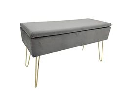 ECHTWERK Banco Scarlett, banco tapizado con funda de terciopelo, baúl de almacenamiento rectangular, banco de maquillaje con espacio de almacenamiento, patas de metal, gris, 77 x 33 x 18 cm, mezcla de poliéster,