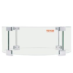 VEVOR Pare-Vent pour Foyer, 435x170 mm Pare-Vent en Verre Trempé pour Brasero Écran de Protection Rond Pare-Flamme Transparent Coupe-Vent Stable Épaisseur 6 mm pour Propane, Gaz, Extérieur, Terrasse