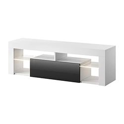 Selsey Bianko - TV-meubel/woonkamer meubel - 140 cm - wit mat/zwart glanzend - met LED verlichting – modern