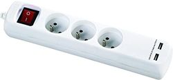 Dio Extensão com interruptor 3 tomadas 2P + 2 portas USB 5 V DC 1,4 m