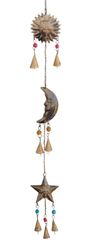 Mie Creations Décoration murale à suspendre avec motif soleil, lune, étoile et clochettes | Découpes en métal, croissant de lune phases | Décorations célestes et terreuses | Décoration de Noël païenne