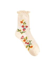 Koton Floral Embroidered Ruffle Detail Socket Socks, calzino Da donna, ECRU(010),