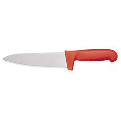 WAS 6900 251 roestvrij stalen koksmes met gekleurd kunststof handvat en vingerbescherming, rood, 25 cm lemmet lengte