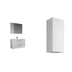 Mama Store Collezione Era, Set da bagno, Mobile da bagno sospeso con lavabo da 80cm, con Pensile singolo reversibile, Laccato Bianco Lucido