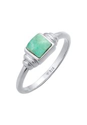Elli Anelli Donne Solitario Vintage Quadrato Semplice con Amazzonite in Argento Sterlino 925 Placcato Oro
