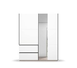 Rauch Möbel Sevilla Schrank Kleiderschrank Schwebetürenschrank, Weiß, Griffleisten graumetallic, 2-türig mit Spiegel, inkl. 2 Kleiderstangen, 2 Einlegeböden BxHxT 175x210x59 cm