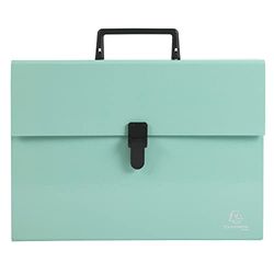 Exacompta - Ref. 56763E - 1 sorter case with Aquarel handle - multi-coloured reinforced gussets - clip button closure - 18 compartments - size 32x24 cm - for A4 - pastel green colour
