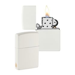 Zippo Windproof Lighter - Flame Logo - White Matte Finish - Refillable for Lifetime Use - Adjustable Flame - Gift Box - Metal Construction - Made in USA