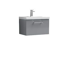 nuie ARN2222A Arno Wall Hung 1 Drawer Vanity Unit & Mid-Edge Ceramic Basin, 600mm, Satin Grey