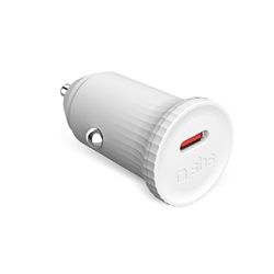 SBS Billaddare av återvunnet material GRS, 25 watt USB-C-port, 12 V cigarettändaruttag, kompakt, miljövänlig, vit