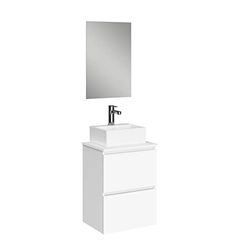 Baikal Mueble de Baño Onyx con Fondo Reducido. Mueble Suspendido en Pared Incluye Lavabo cerámico sobre encimera. Mueble Montado. con Espejo 45 cm Fondo 36, 2 Cajones Blanco Melamina