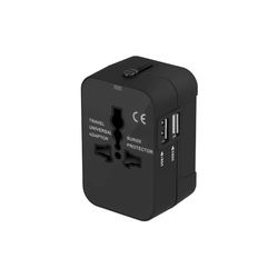VoltShine Universell resekontakt adapter internationell adapter med två USB-portar för Japan Kina Kanada USA EU UK AU Om 15 länder till jul (svart)