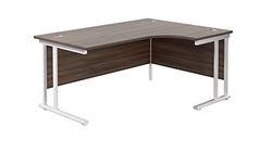 Office Hippo - L Shaped Office Desk 160 x 120cm. Large Corner Computer Desk For Home Office With Integrated Cable Ports, Ideal For Work, Study, Gaming And Hobby Workstation (Dark Walnut/White)