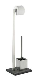 WENKO Combiné WC Slate Rock acier inox - Porte-brosse WC, Acier inoxydable, 23 x 73.5 x 19.5 cm, Satiné