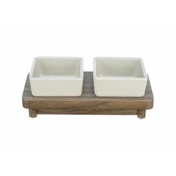 TRIXIE Set Ciotola per Cani City Style 2 x 200 ml in Ceramica Bianca – Pratica Ciotola per Cani di Piccola Taglia 10 x 10 cm su Base in Legno, Robusta e Lavabile in lavastoviglie – 24823