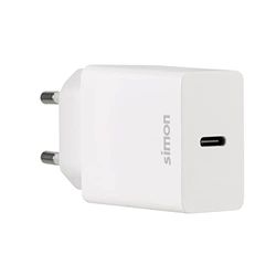 SIMON - USB-C-laddare, USB-kontakt med snabbladdning, 20,0 W mobilladdare (max), typ-C-snabbladdare, snabb laddningsteknik och strömförsörjning, vit