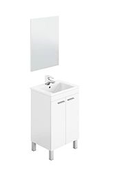 Dmora - Meuble de comptoir Naperville, Armoire de toilette, Armoire 2 portes avec miroir, évier non inclus, cm 50x40h80, Blanc