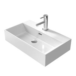 EMKE Modern Design Washbasin, High Quality Ceramic Hanging Basin with Thin Edge, Washbasin for Bathroom and Guest Toilet, 600 x 360 x 130 mm, White, Square Washbasin, Countertop Basin