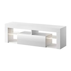 Selsey Bianko - TV-meubel/woonkamer meubel - 140 cm - wit mat/wit glanzend - met LED-verlichting – modern