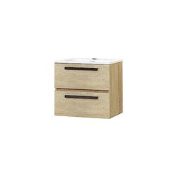 Baikal Mueble de Baño SAVA. Mueble de 2 Cajones, Suspendido en Pared, Incluye Lavabo cerámico. Mueble con Tirador en Negro Mate. Fondo de 46cm. Mueble MONTADO.