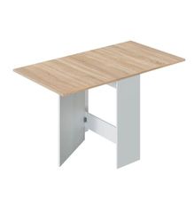 Mesa Auxiliar con Alas Abatibles, Mesa Cocina, Acabado en Color Blanco Artik y Roble Canadian, Modelo Fly, Medidas: 77 cm (Largo) x 31-140 cm (Ancho) x 79 cm (Alto)