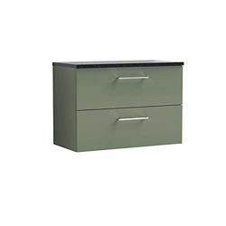 nuie ARN826LSB Arno Modern Bathroom Wall Hung 2 Drawer Vanity Unit with Laminate Worktop, Satin Green
