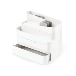 Wintem Organisateur de cosmétiques en plastique blanc avec 3 tiroirs modulables 27 x 25 x 18 cm – Idéal pour commander et organiser des pinceaux, des maquillages et des crèmes dans la salle de bain ou