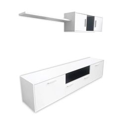 amuéblate online - Mueble de Salón Moderno, Módulos de Comedor, Modelo Atlas, Acabado en Blanco y Grafito, Medidas: 200 cm (Ancho) x 46 cm (Alto) 39.6 cm (Fondo)