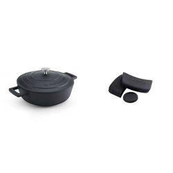 MasterClass 2.5L Black Casserole Dish with MasterClass Heat-Resistant Silicon Pan Handles and Lid Handle (3pc)