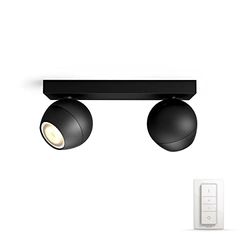 Philips Hue Buckram 2 ljuskällor svart (inkluderar en Hue Dimmer Switch): takspotlight, GU10, Philips Hue White Ambiance, Zigbee & BT, röststyrning via Amazon Alexa, Google Home, Siri