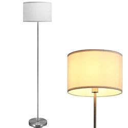 Bakaji Lampada Piantana da Terra Luce Lampadina E27 Max 60W Base Rotonda in Metallo Cromato Paralume in Tessuto Design Moderno Accensione a Pedale Altezza 160cm (Bianco)