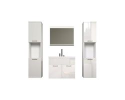 trendteam smart living - Haven - Set di mobili da bagno - Bianco/Bianco laccato lucido - 102 x 133 x 40 cm (larghezza x altezza x profondità) - Armadietto da appendere con lavabo in ceramica, 2 armadi