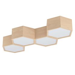 EGLO lampada da soffitto Mirlas a quattro luci, in legno naturale e plastica bianca, illuminazione per camera da letto o sala, presa E27